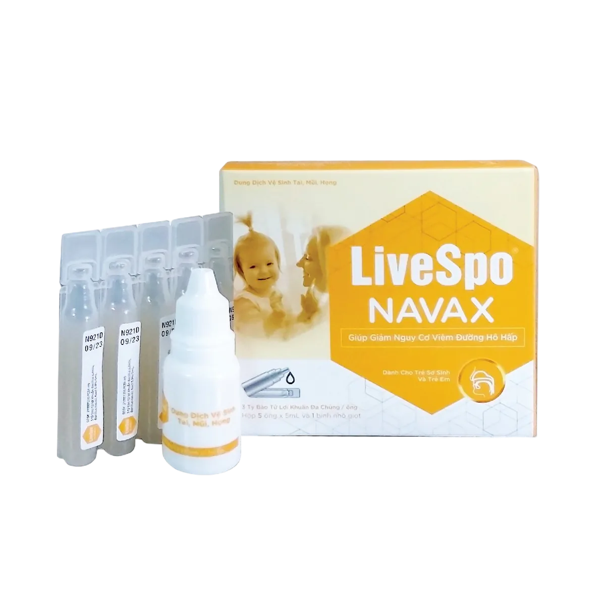 Nước muối sinh lý chứa bào tử lợi khuẩn LiveSpo Navax Kids (Hộp 5 ống)